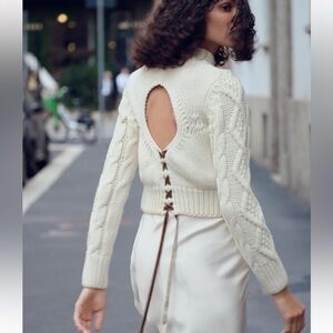 Zara cable knit open back tie sweater soooo cute XS